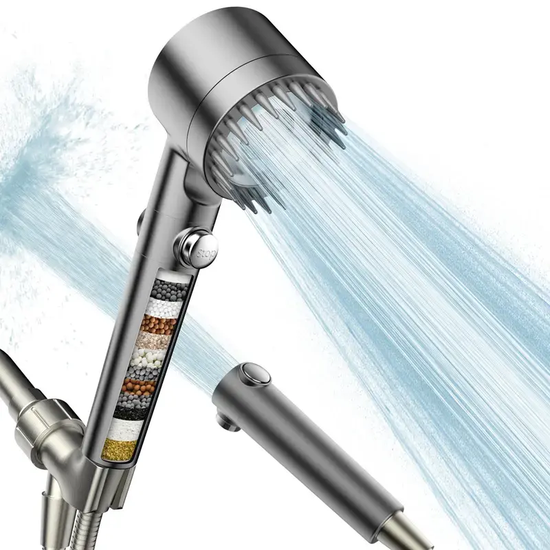 Dual Shower Head Set, Handheld Filter Shower Head with High-Pressure Power Wash, 4-Setting Massage Spray, 60" Chrome Hose, Easy Install, Low Flow, 1-Touch Water Stop, Adjustable Pressure, Micro-Technology Nozzles