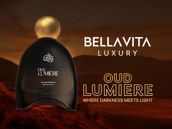 BellaVita Luxury OUD LUMIÈRE Unisex Fragrance | EDP Perfume for Men and Women | Wood Top Note | 100 ml pack | 3.4 Fl. Oz. | Woody and Amber notes | Gift for Men and Women | Eau de Parfum