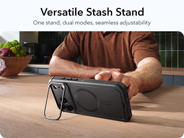 ESR Magnetic Cyber Series Case for iPhone 17/16/15 with Stash Stand & Camera Control 23FT Shock Absorption MagSafe Accessories Durable Protection
