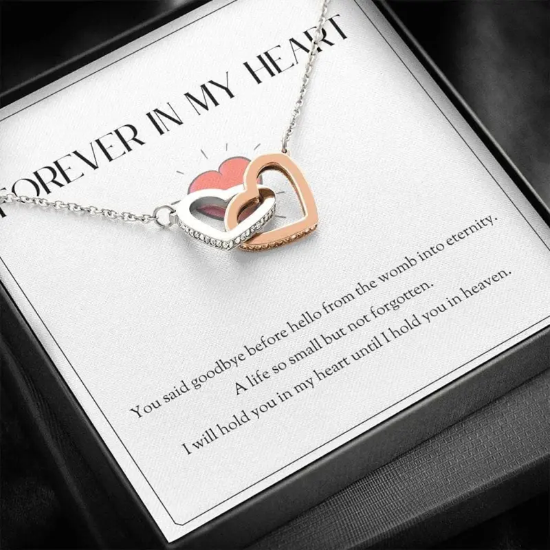 Miscarriage Gift, Baby Loss Gift, Miscarriage Necklace, Miscarriage Keepsake, Miscarriage Memorial Hearts Necklace Pendant Necklaces Styles on Birthday, Christmas, Anniversary, Gifts for Women Personalized Jewelry, Custom Message Card, Gift Box