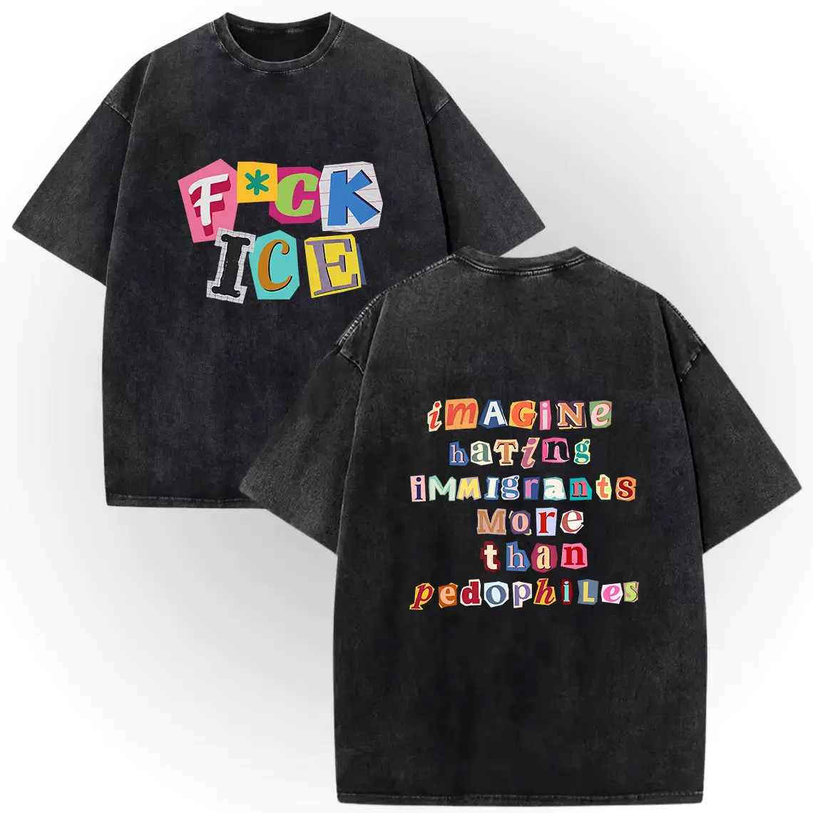 ✊🏾 Vintage Washed Anti ICE Magazine Letters Unisex Tee |   Cotton Double-Sided Short Sleeve, No One Is Illegal On Stolen Land ICE OUT # AbolishIce # IceOut # HumanRights  # DoubleSidedTee # NoOneIsIllegal # TikTokMadeMeBuyIt # TikTokSho
