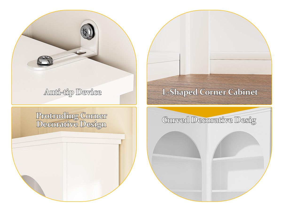 Corner Bookshelf, 71 inch 6 Tier Storage Bookcase, L-Shaped Corner Bookshelf, Living Room/Home Office/Bedroom Display Unit, Arched French Style