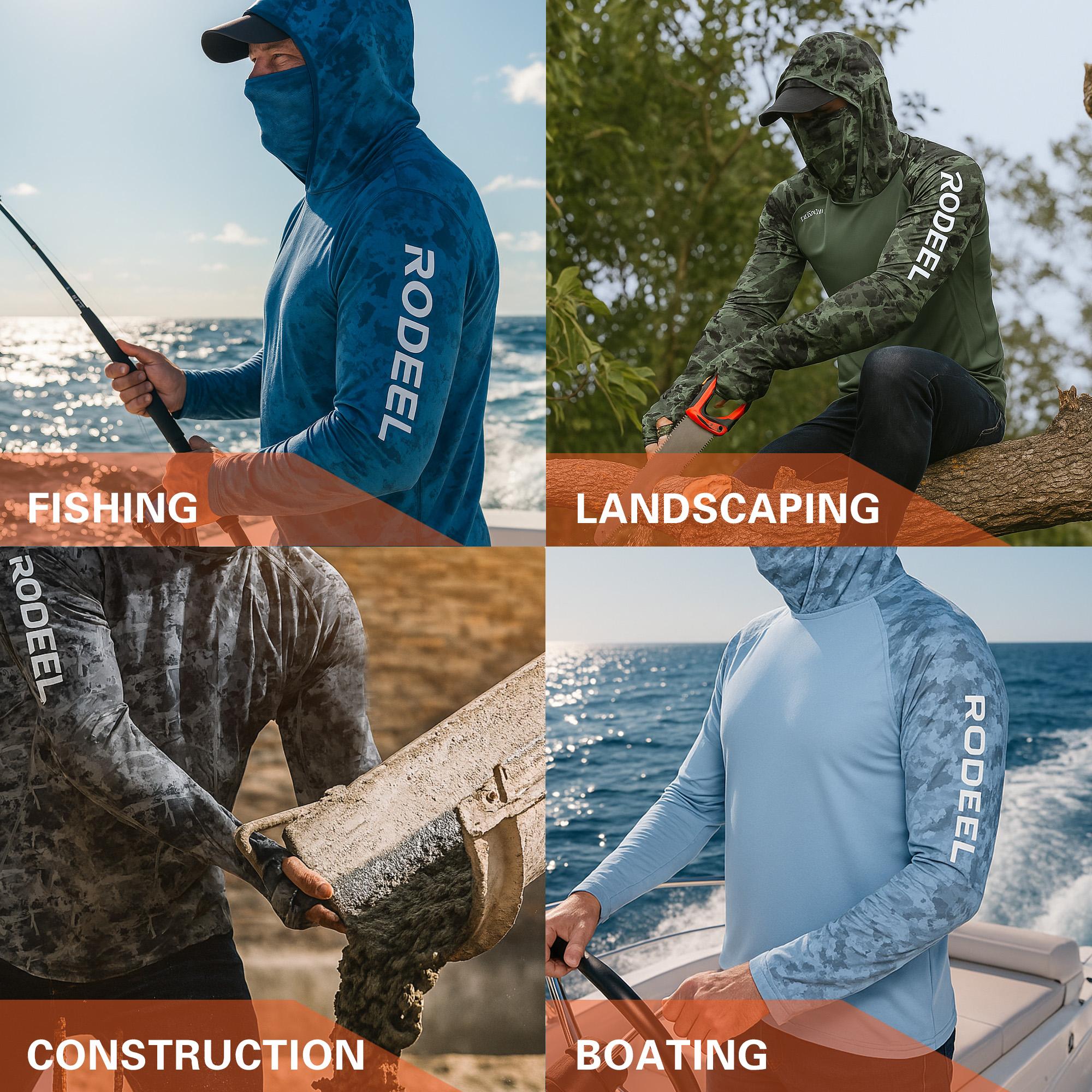 RODEEL 934 Sun Hoodie Shirts w/ UV Detection Mask Neck Gaiter Thumbhole Men UPF 100+ Sun Protection Long Sleeve Lightweight Quick Dry Moisture Wicking Breathable Cooling Activewear for Outdoor Sport Fishing Construction Roofing, Holiday Gift RODEEL 934 Sun Hoodie Shirts w/ UV Detection Mask Neck Gaiter Thumbhole Men UPF 100+ Sun Protection Long Sleeve Lightweight Quick Dry Moisture Wicking Breathable Cooling Activewear for Outdoor Sport Fishing Construction Roofing, Holiday Gift