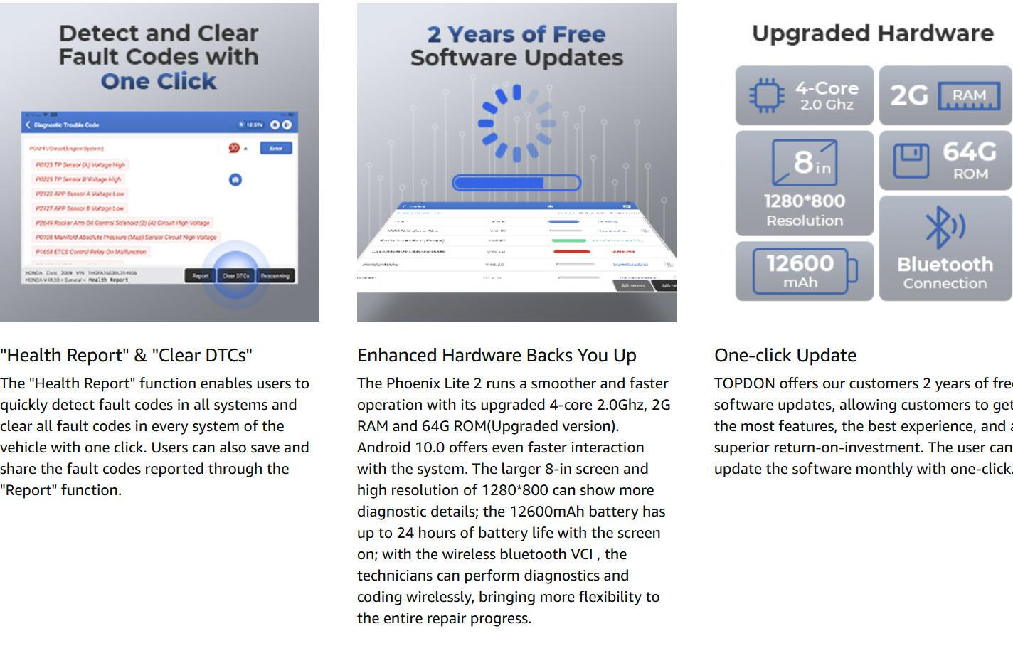 TOPDON Phoenix Lite 2 Bidirectional Scan Tool, OBD2 Scanner, Function as AD900BT AD900 Lite, ECU Coding, Wireless Automotive Diagnostic Scanner, 34+ Reset Services, FCA AutoAuth, 2 Years Free Update