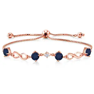 18K Rose Gold Plated Silver Adjustable Infinity Bracelet For Women Round Blue Sapphire and Moissanite (2.47 Cttw)