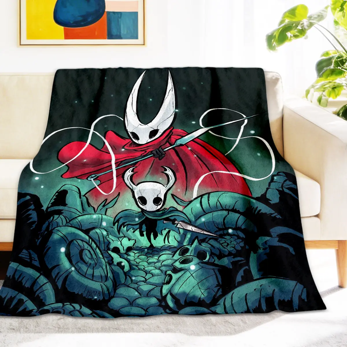 Hollow Knight Silksong Cartoon Fandom Game Art Print Flannel Blanket, Lightweight Cozy Warm Bedding Throw, All Seasons Living Room Decor, Fan-Focused Birthday Gift Option, Fandom-Focused