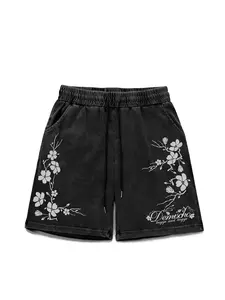 Men's Summer Floral Print Shorts, Logo Shorts, Vintage Washed Loose-Fitting Casual Sportswear, Trendy Fashionable Comfortable Pants