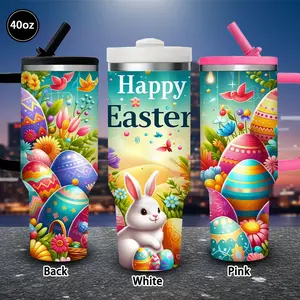 1 pc 40 oz colorful Easter bunny scene tumbler with vibrant egg design, lid, and straw; winter insulated travel mug; gift for women and men; ideal for Valentine’s Day, Easter, and birthdays; suitable as an iced or hot coffee cup