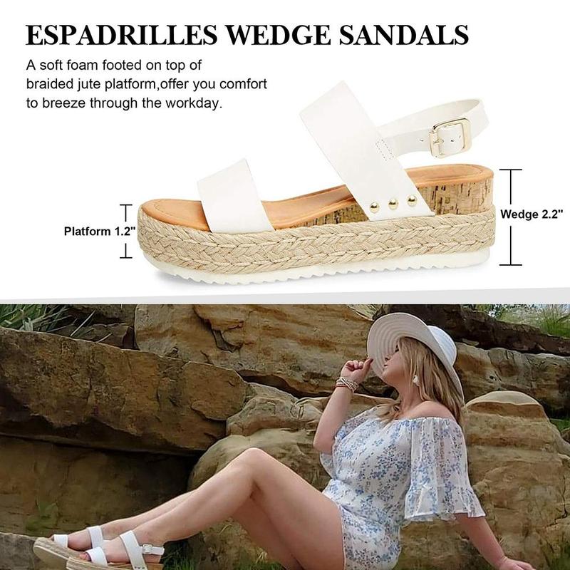 Athlefit Women's Espadrilles Sandals Ankle Strap Buckle Wedge Sandal Open Toe Studded Platform Sandals Casual Shoes Walking Shoes Flatform Footwear
