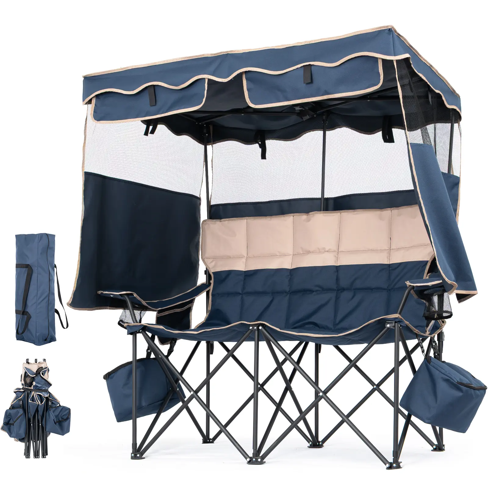 ABORON XXL Double Camping Chair with Shade Canopy, Fully Padded Folding Camping Loveseat , Oversized Camping Bench Lawn Chairs Patio Lounge Chairs for Adults tiktokshopbacktoschool