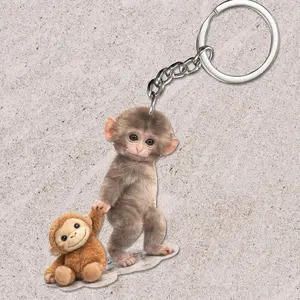 Viral Baby Punch Monkey Acrylic Keychain, Monkey Keychain, Gift for Animal Lovers