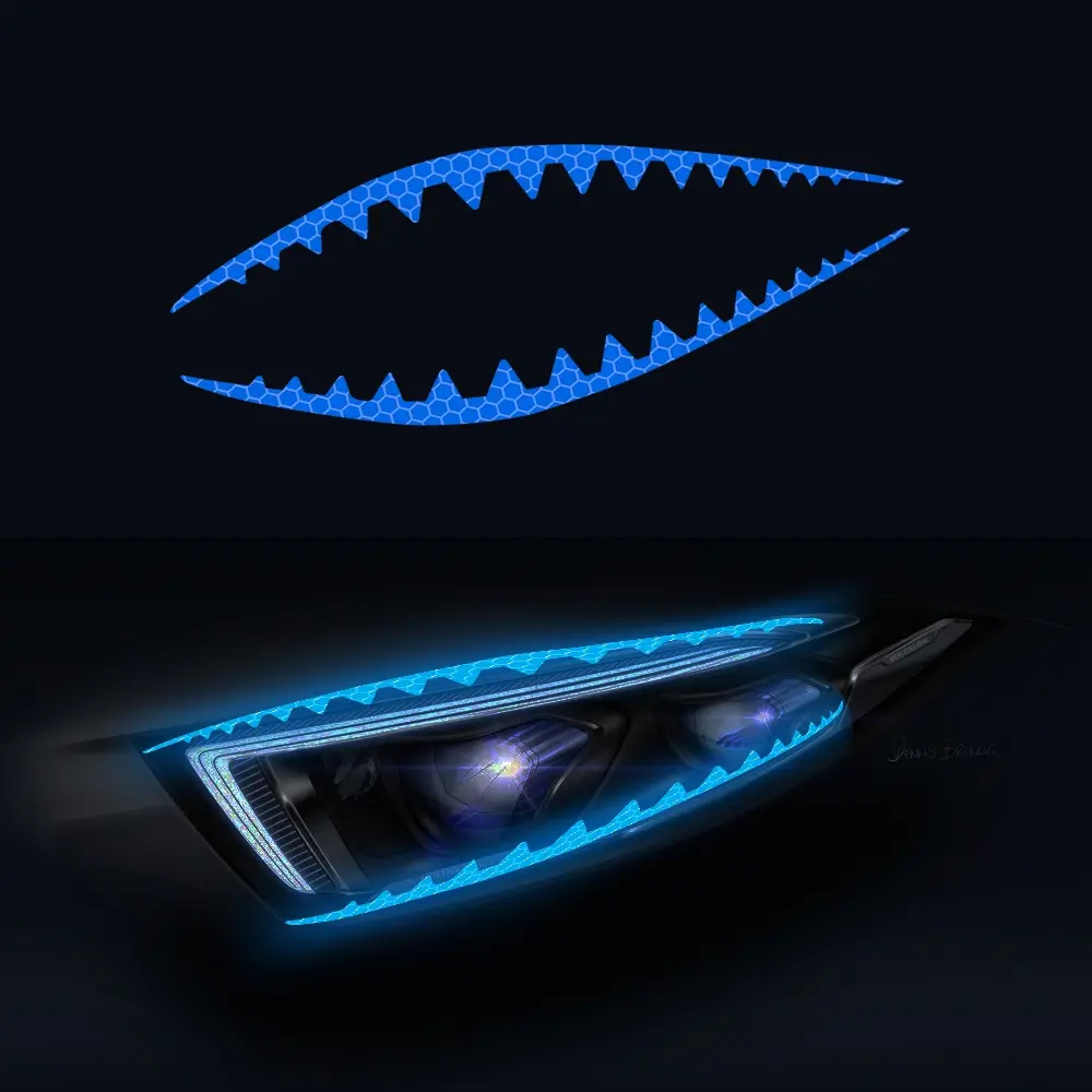 Shark Eyeline Reflective Car Sticker for Headlights, Eyebrow Decoration, Night Driving Safety Warning Sign Reflector, Self-Adhesive Vinyl Decal, Car Decals, Automotive Decals, Car Vehicle Decoration, Sticker for Cars, Reflective Stickers