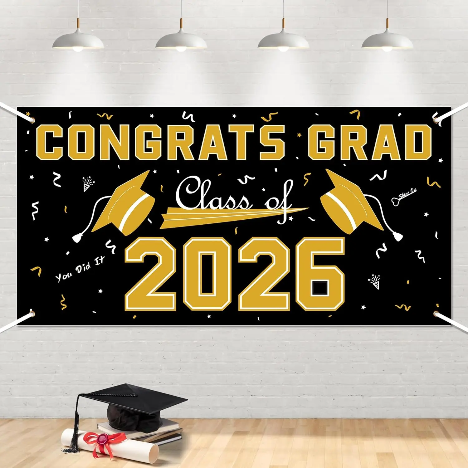 2026 Graduation Decorations - Black Gold Polyester Graduation Backdrop - Graduation Party Decorations - Congrats Grad Banner - Graduation Decorations Class of 2026 2027,Graduation Party Favors Supplies Yard Sign
