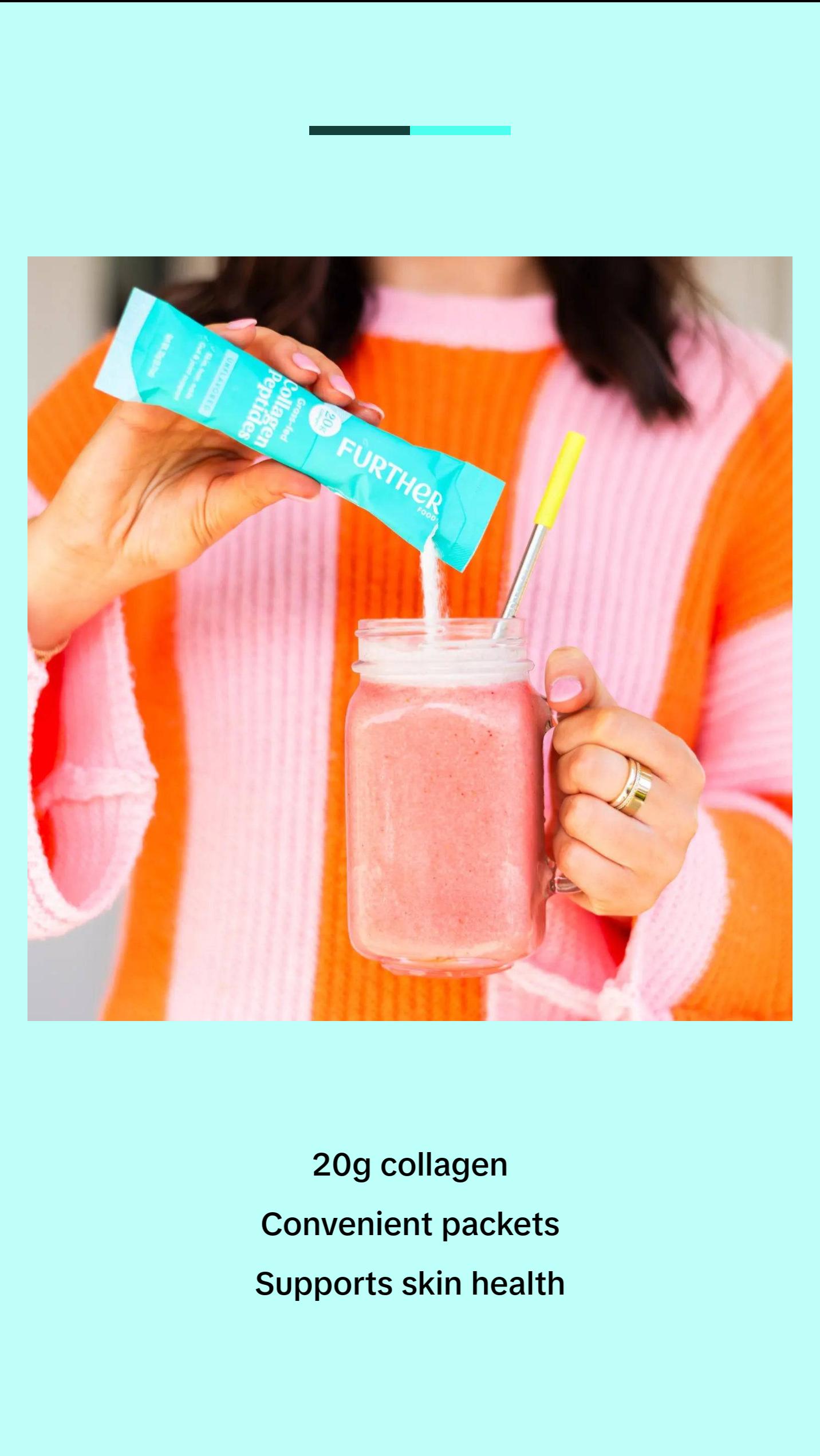 Further Food Grass-Fed Collagen Peptides 20g On-the-Go Packets Unflavored Supports Skin Joints Hair Nails Bones & Gut