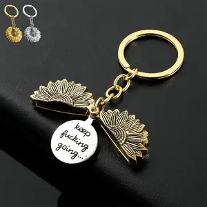 Sunflower Pendant Keychain, DIY Key Ring With Slogan Engraved Pendant, Ideal Personalized Metal Keychain Gift For Men & Women