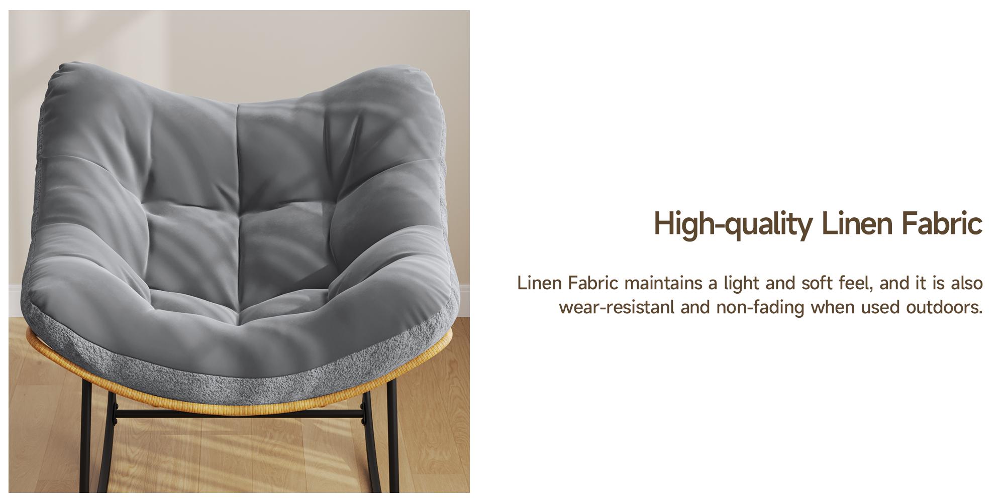 【SPOTLIGHT DAY】ONBRILL Outdoor Rocking Chairs, Oversized Papasan Rocking Chair Indoors with Padded Cushions, Rattan Wicker Lounge Chair for Living Room, Porch, Patio, Garden, Grey