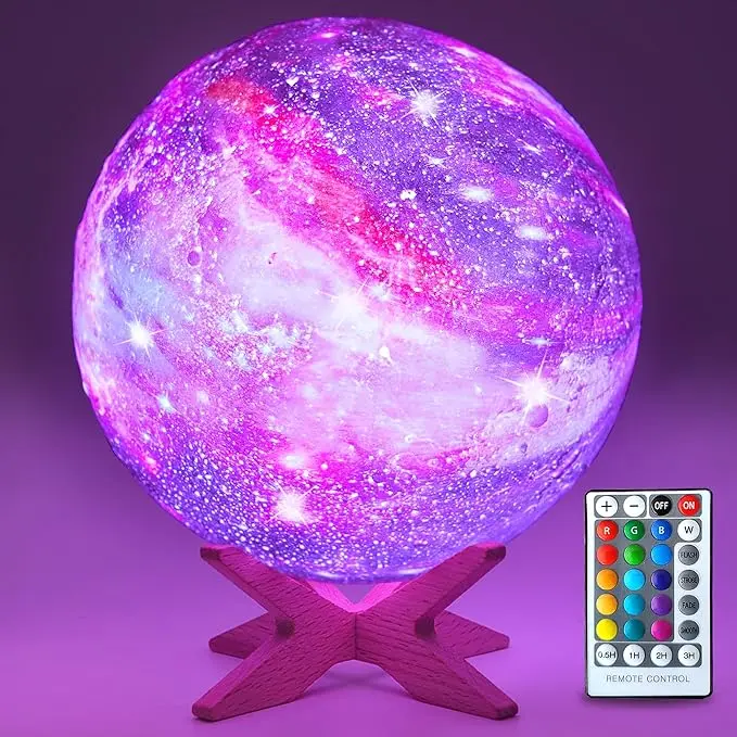 5.9in Colorful Galaxy LED Ball Lamp - Remote & Touch Control, 7-Color 3D Moon Light with Hollow Shell & Galaxy Effect, Starry Sky Projector for Bedroom, Kids Birthday Gift
