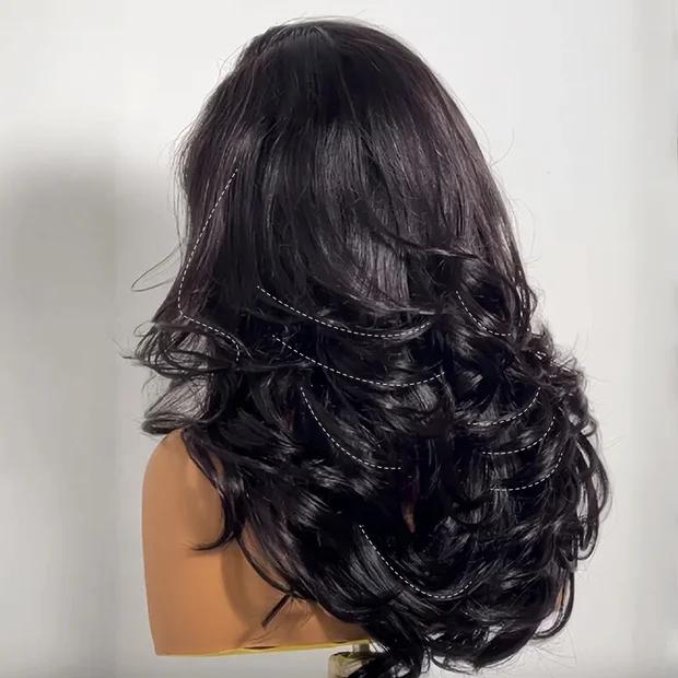Salon Style at Home-Sunber Pre-Styled Body Wave Lace Frontal Wig with Side Bangs Layered Cut Human Hiar Wigs-No-Fuss, Glueless & Ready to Wear Wig Pre Cut Pre Bleached Pre Plucke 180% Density TikTokShopJumpstartSale