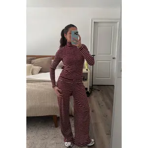 Poppi Burgundy Stripe Double Zip Sweater