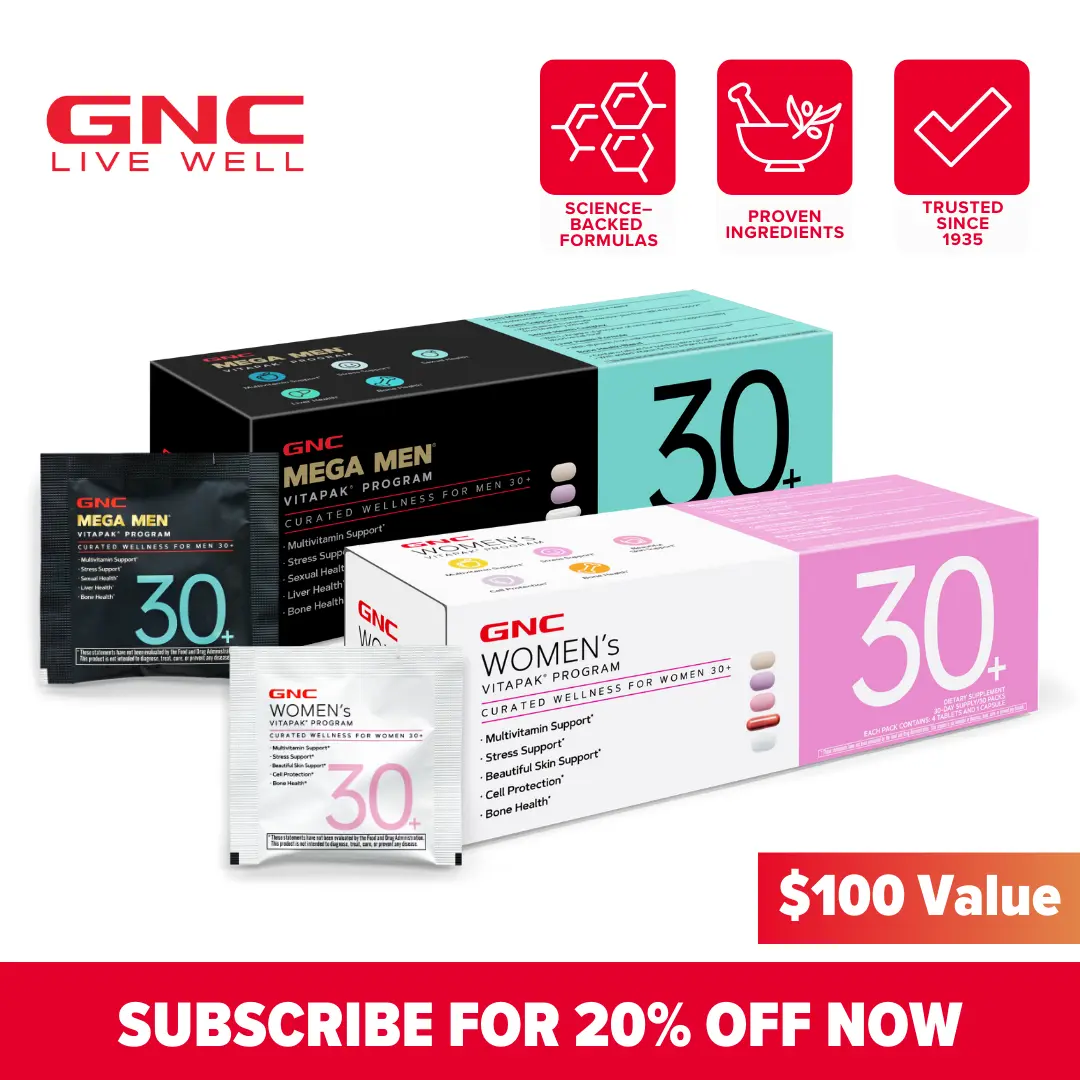 2 Boxes of GNC 30+ Vitapak, Curated Supplements for Women/Men 30+, 5-IN-1, Multivitaimin, Stress&Bone Support, Skin&Cell Protection, Liver Health, Overall Wellness, 30 Count, Healthcare, Dietary Supplement, Vitamin