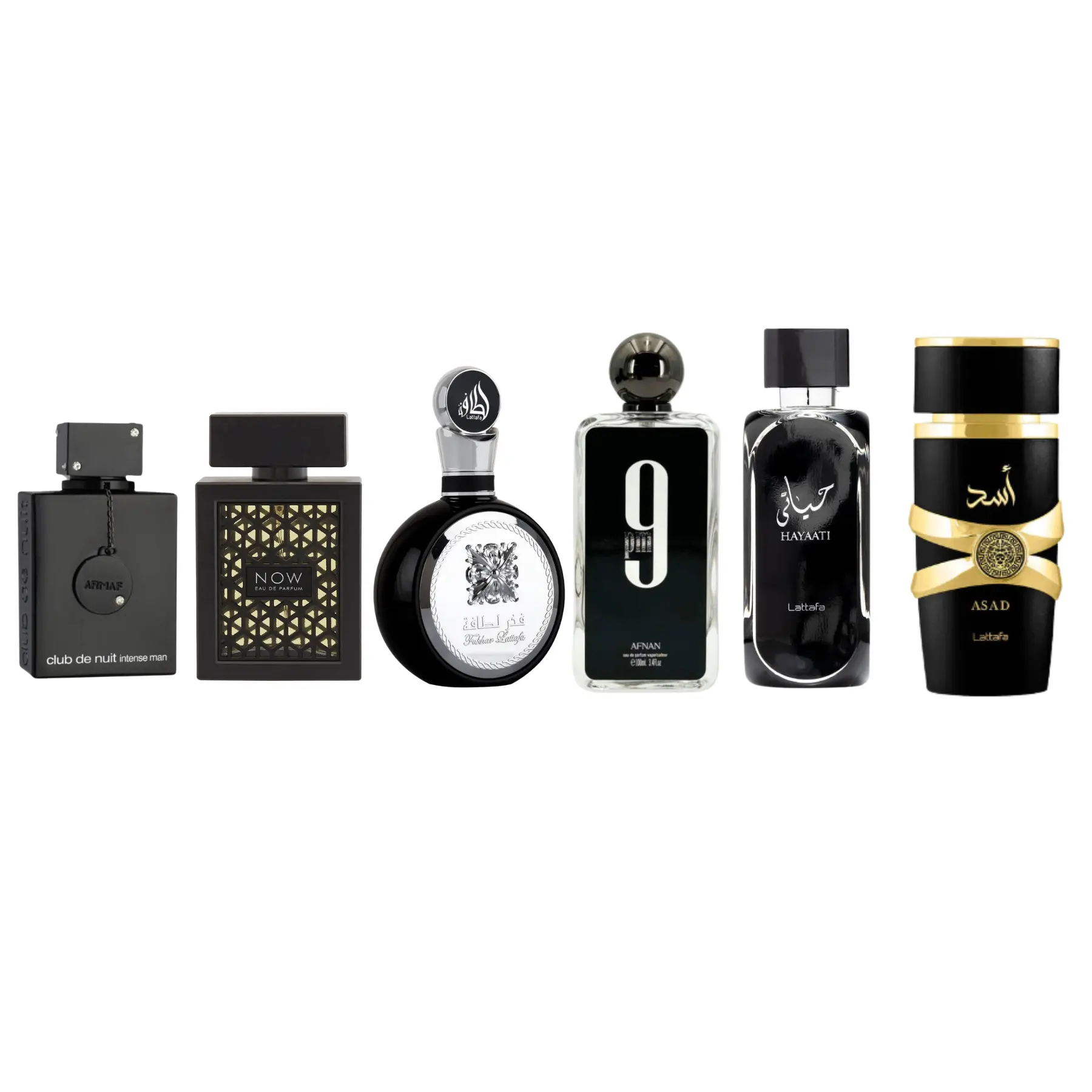 Armaf Mega Combo for Men - Armaf Intense EDT 3.6FL.OZ, Lattafa Asad,Lattafa Fakhar, Lattafa Hayati &Lattafa Now Black , Afnan 9PM 3.4FL.OZ - Fragrance Collection