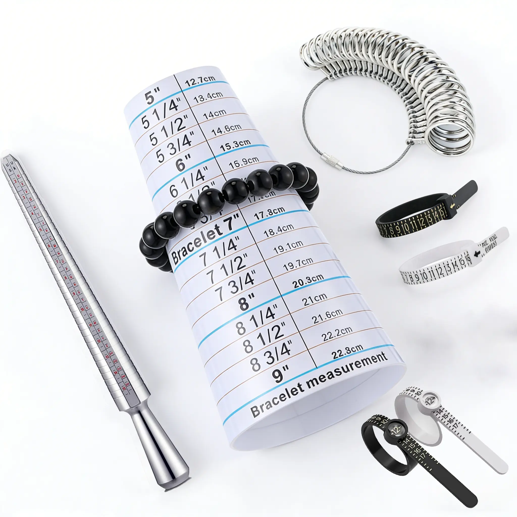 Complete Ring & Bracelet Sizing Kit  Jewelry Measuring Tools Set with Ring Sizer, Bracelet Gauge & Size Sticks