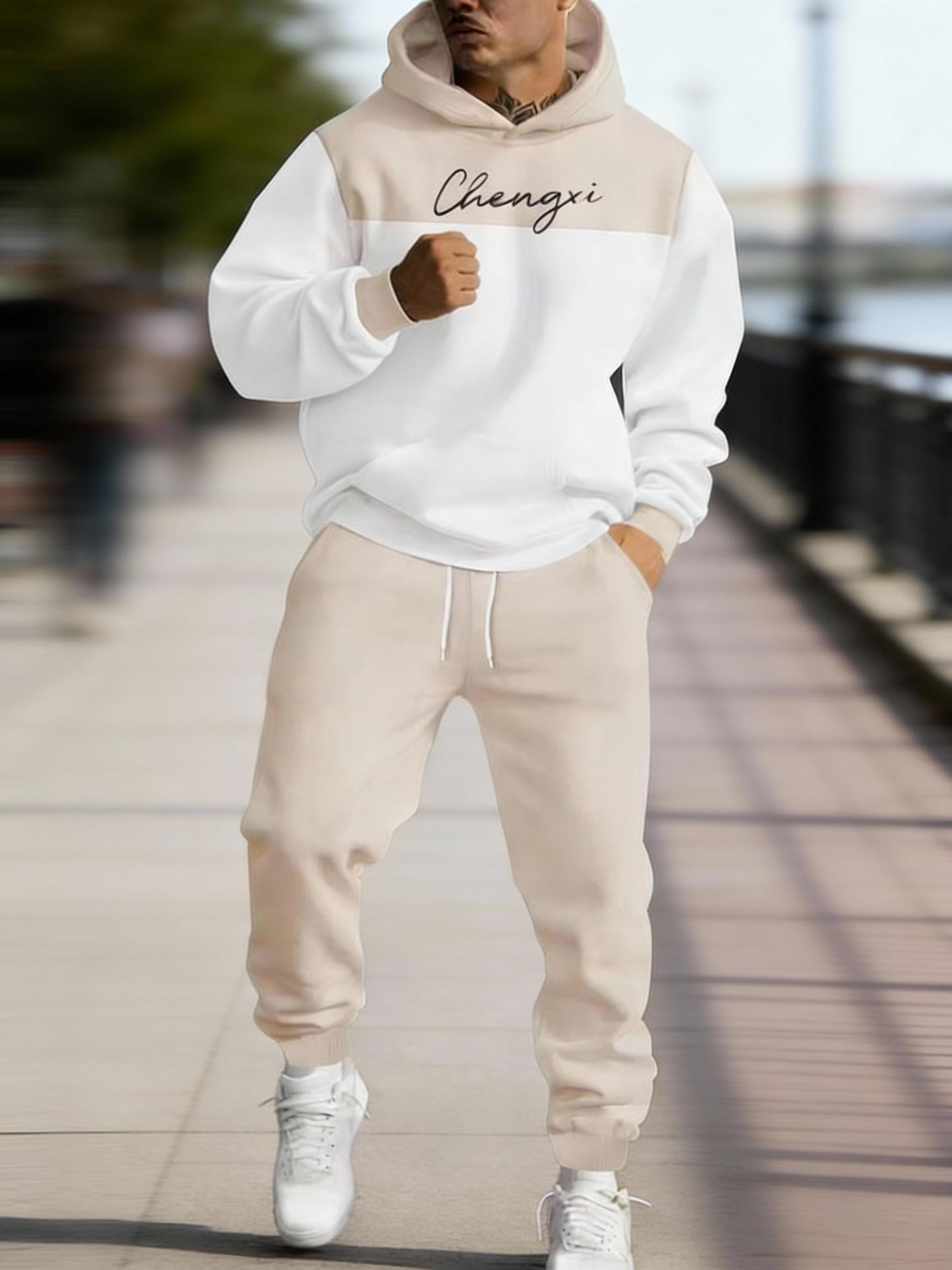 Men's 2025 Hooded Letter Set Hoodie & Casual Pants Business Fashion Versatile Simple Two-Piece Youthful Stylish Outfit