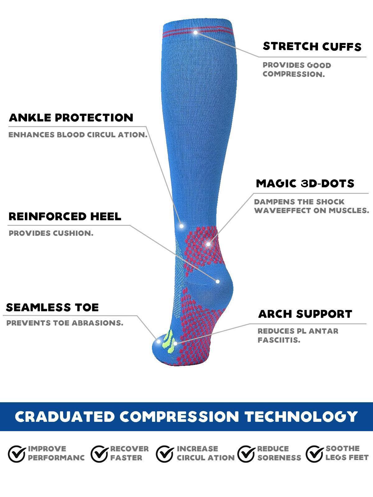 3 Pairs Compression Socks Unisex 20-30mmHg Knee high Calves for Flying Running for Woman & Man Multi-Purpose