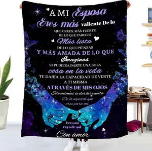 Spanish Blanket for My Wife from Husband, Personalized Spanish Blessing Message Blanket, Super Soft Sofa Blanket for Winter, Birthday, Christmas, Halloween Gifts for Wife