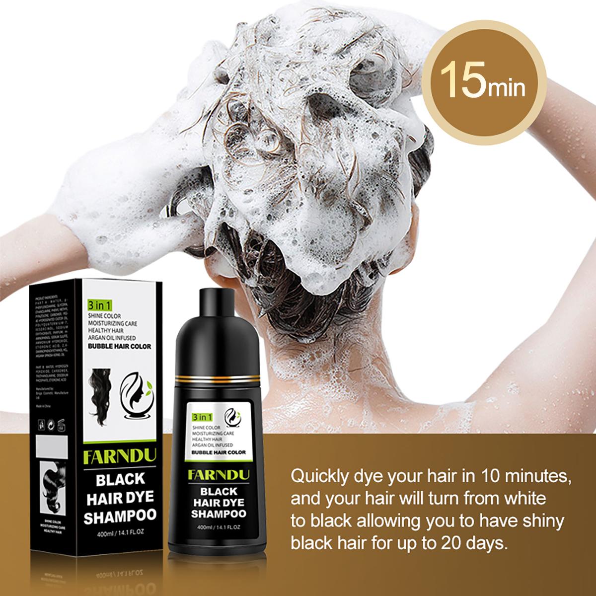 FARNDU Hair Dye Shampoo, Gray Coverage, 3 in 1 (+Shampoo+Conditioner), 10 Minute Color for Men & Women, All Hair Types, Long Lasting, 400ml
