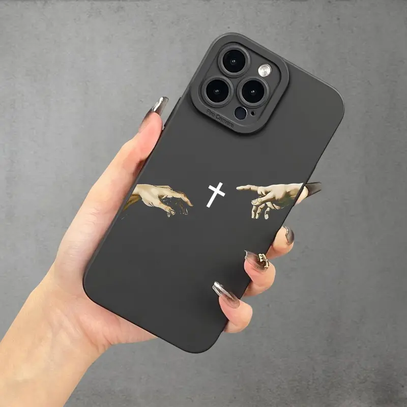 TPU Protective Cellphone Casing - Soft Shockproof Full Cover with 2-Finger Crosses Wave UV Printing, 360-Degree Protection Accessories for iPhone 11/12/13/14/15/16 Pro Max, XR, X/XS, 7/8 Plus, SE, Mini