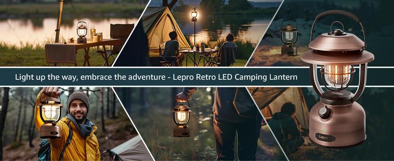Lepro Retro Classic LED Camping Lantern, High Lumens, Daylight White 2500K and 5000K, Dimmable, USB Rechargeable, Waterproof for Camping, Vintage Decoration and Emergency (USB Charging Cable Included)