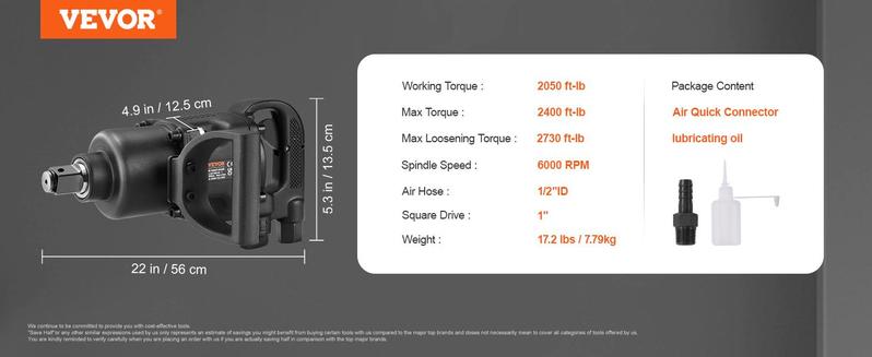 VEVOR 1 Inch Air Impact Wrench, TikTokShopBlackFriday, Up to 2730 ft-lbs Reverse Torque Output 1" Pneumatic Impact Gun Lightweight w/ 2 Handles for Heavy Duty Repairs and Maintenance