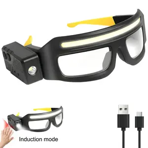 LED Motion Sensor Headlamp Glasses Rechargeable Sports Lighting Glasses with 230° Wide Beam, Gesture Control, USB-C Fast Charging, 6 Modes for Running, Night Work, Camping, Repairs & DIY