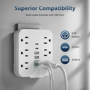 12-in-1 Wall Power Strip with 6 AC Outlets, 4 USB-A and 2 Type-C Ports, Desktop Charging Station for Home, Office, Travel, Computer, 1 pc