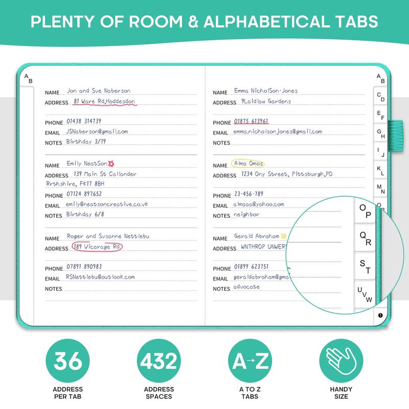 Address Book with Alphabetical Tabs, Hardcover Address Book Large Print for Record Contacts, Small Address Book to Store All Your Important Informations in One Place