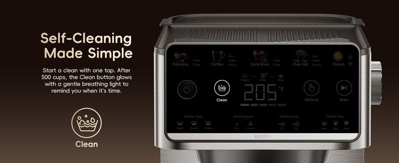 ecozy 4-in-1 Espresso Machine, Drip Coffee, Cold Brew and Over lce Machine with Touch Screen, Milk Frother Steam Wand, Stainless Steel, Coffee Maker for Cappuccinos, Lattes, Americanos ecozy 4-in-1 Espresso Machine, Drip Coffee, Cold Brew and Over lce Machine with Touch Screen, Milk Frother Steam Wand, Stainless Steel, Coffee Maker for Cappuccinos, Lattes, Americanos