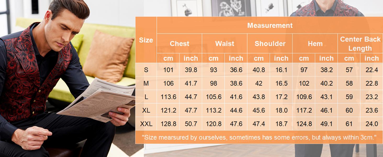 COOFANDY Mens Suit Vest Paisley Floral Victorian Vests Gothic Steampunk Formal Waistcoat Tuxedo Vests with Notched Lapels