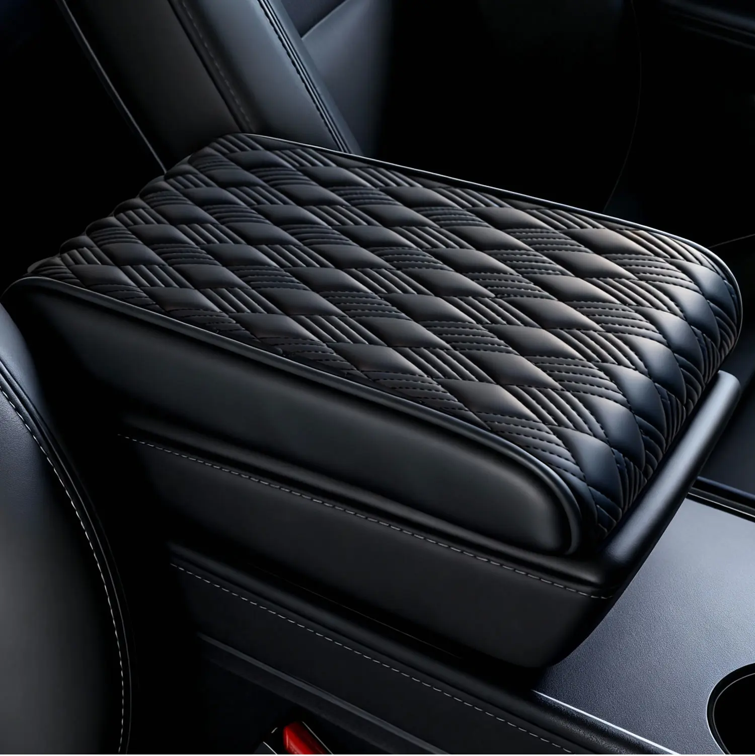 Car Armrest Box Height Increasing Pad ,Memory Foam Comfortable with High Elasticity, Black Diamond Center Console Cover,Car Armrest Sest Box Cover Protector, Arm Rest Cushion for SUV/Truck/Vehicle
