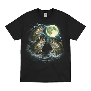 Bass Fish Moon 90s Vintage Graphic T Shirt, Retro Largemouth Bass Fishing Tee, Fisher Gifts
