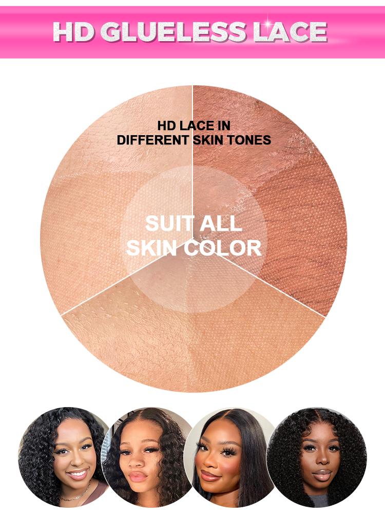 CurlyMe Wear Go Pre-bleached Kinky Straight Hair Glueless Pre-cut 7x5 HD Lace Front Wig Pre-plucked - Natural Black