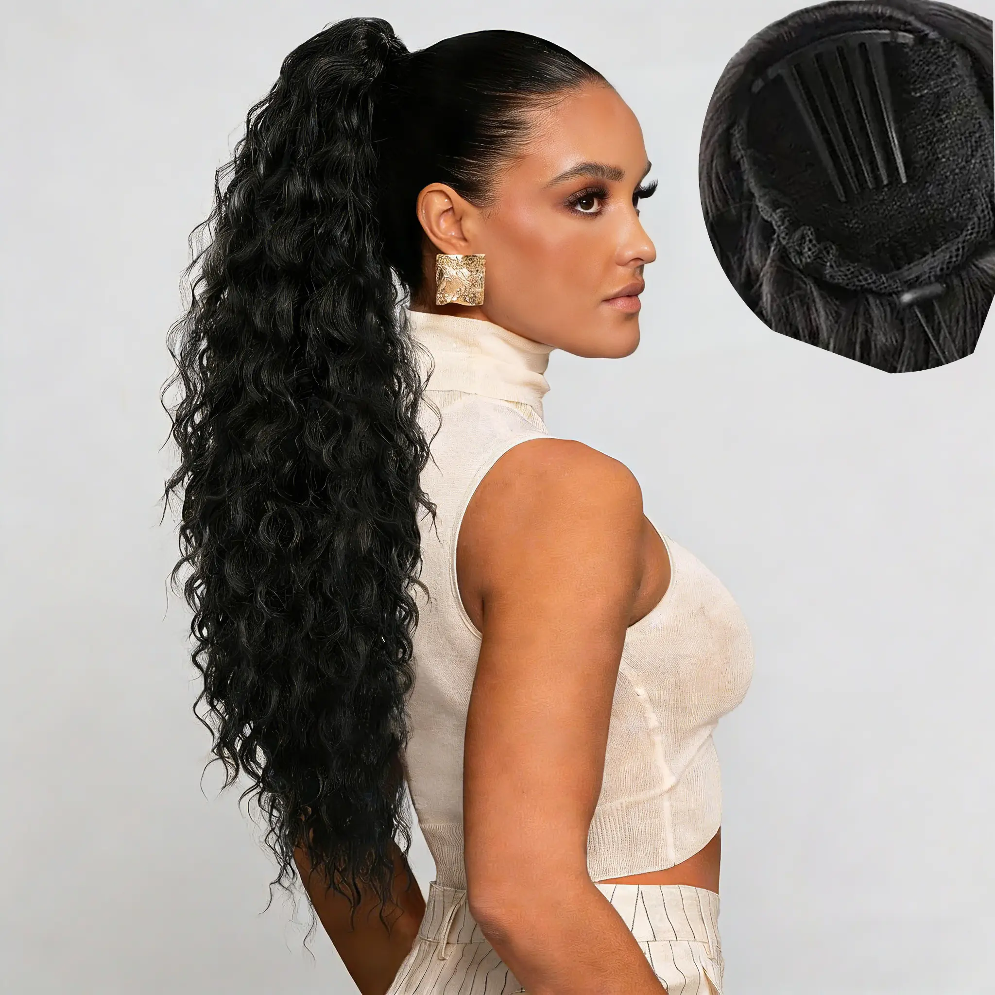 Drawstring Ponytail Extension 30 Inch Long Wavy Curly Clip  display picture 2