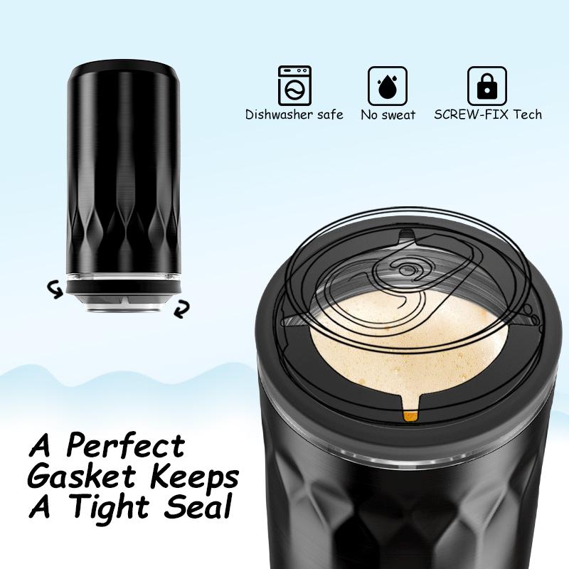 [Meoky]12oz Slim Can Cooler,Vacuum Insulated Stainless Steel,Portable for Different Can Heights，Universal 12-16oz Cans, Keep 12 Hours Cold，Camping、Travel、Parties