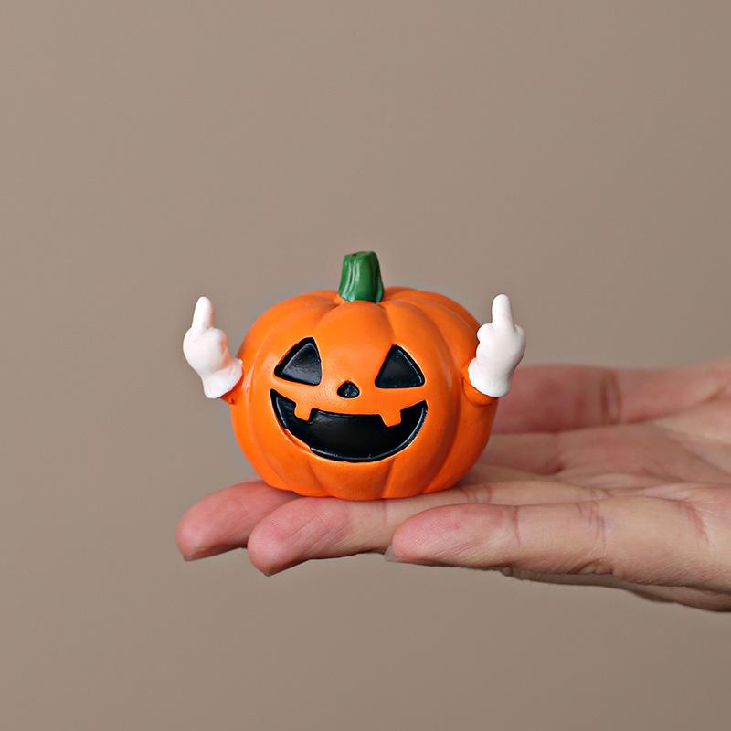 MUNBYN Pumpkin Halloween Gift Figurine - Funny Middle Finger Design for Pranks & Decor - Durable Stone Ornament for Quirky Halloween Accessories in Elegant Box