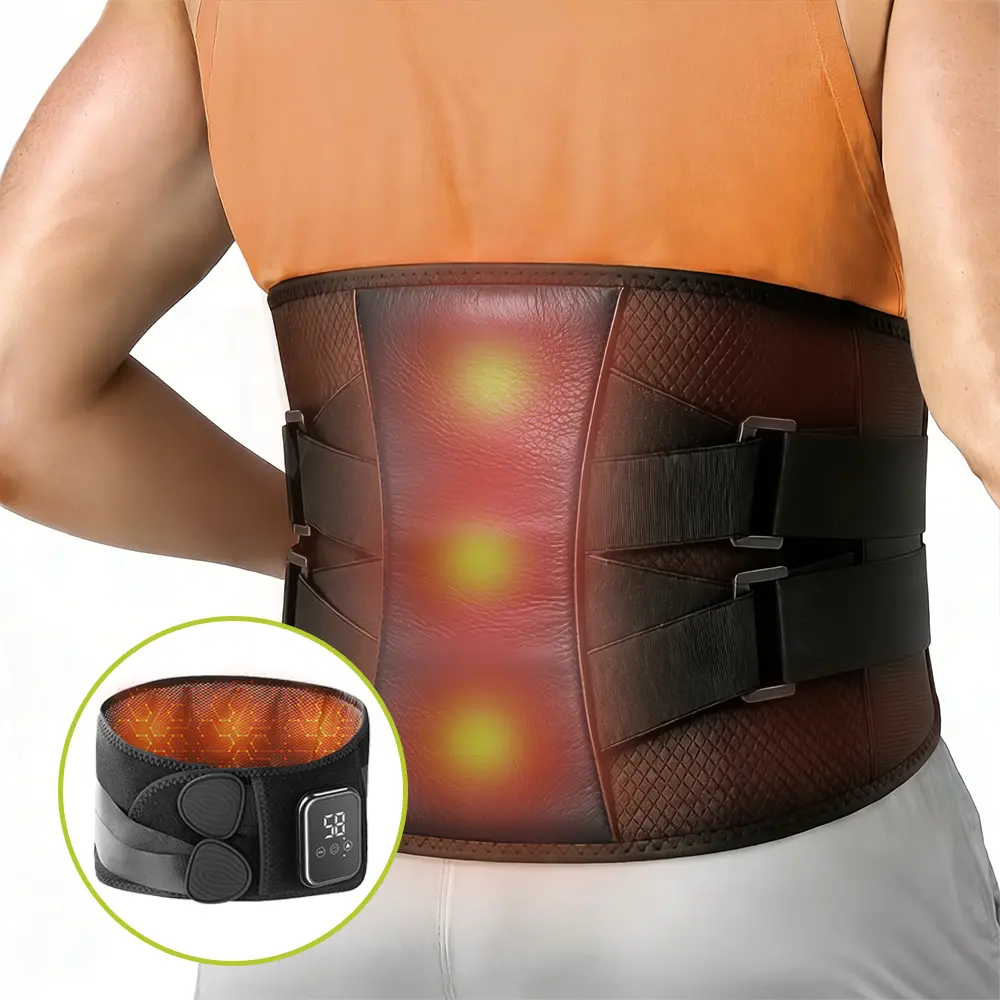 Heated LED Vibratory Massager Belt - Relaxation Aid, Strong Waist Support, Adjustable Temperature, Wireless Battery-Operated Device, Ideal Father's Day Gift for Dad, Low Back Pain Relief, Polyester, Mens Gifts, Dad Gift