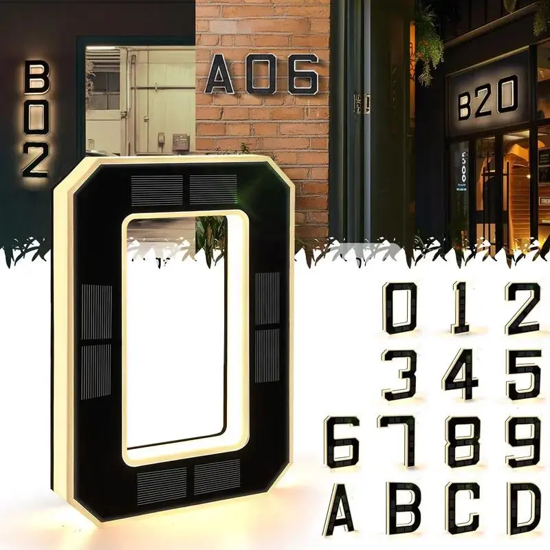 NovaGlow 6.7 Inch Solar Lighted House Numbers for Outside, Waterproof LED Address Numbers Signs for Houses, Backlit Illuminated Exterior Modern House Numbers Light, Decorate Your Door Number