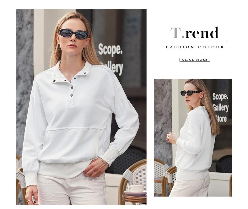 Shewin 2026 Spring Oversized Ribbed Pullover Women's Button-Down Sweatshirt with Kangaroo Pocket Comfy Casual Layering for Spring Outfits Breathable Soft Cozy Material - Everyday, Womenswear