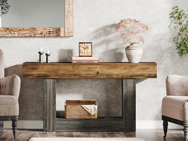 Tribesigns 63" Console Table, Farmhouse 2-Tier Entryway Table, Narrow Long Wood Sofa Table for Living Room, Hallway, Foyer