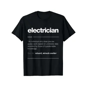 Electrician Definition T-Shirt Funny Electrical Job Gift for Men & Women - 100% Cotton Anti-Shrink Casual Tee with Humorous Electrician Slang & Dictionary-Style Print, S-3XL Sizes, Black, Relaxed Fit Durable Workwear for Electricians & Technicians