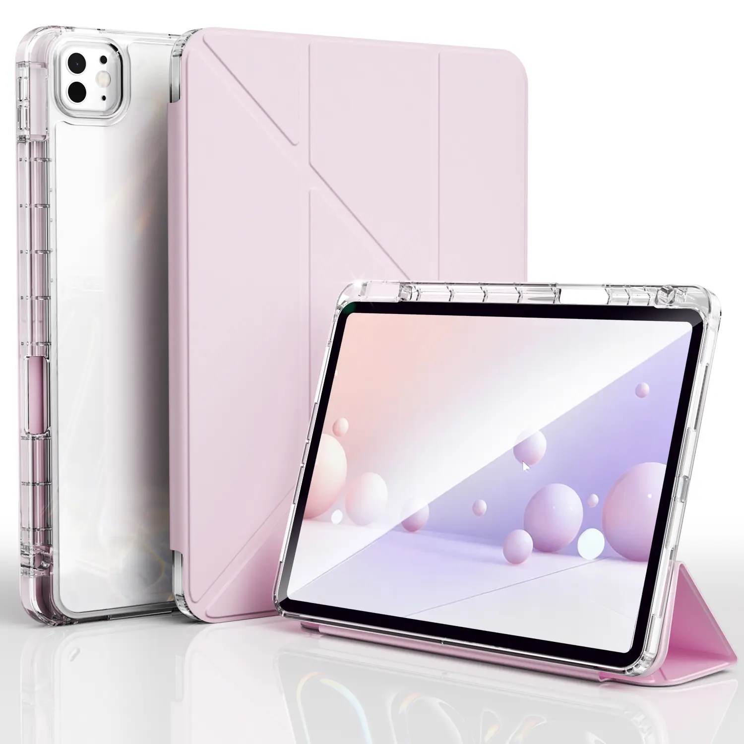 Case for iPad Pro 11" 4/3/2/1 (2022/2021/2020/2018) & Air 11" M4/M3/M2, Air 5/4 10.9", Pink Slim Clear Back Design, Tri-Fold Stand, Auto Wake/Sleep, Lightweight Shockproof Cover Case for iPad Air Case 2026/2025/2024/2022/2020 BackToSchool